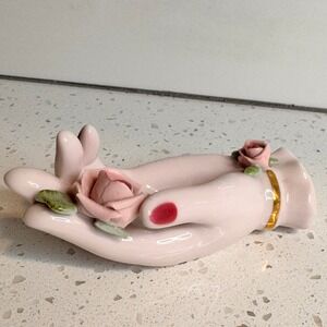 Lefton China‎ Hand Painted Rose Trinket Dish Ring Holder Vintage Pink